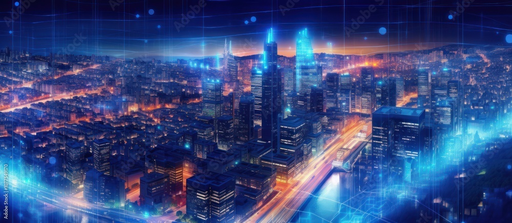 Obraz premium A Cityscape Illuminated by Technology