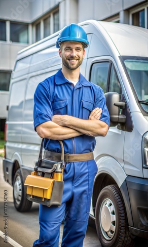 Electricians Repairman Or Plumber Near Van Car