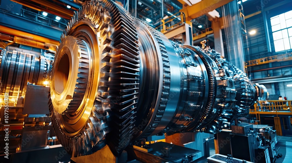 Close-up of a Large Industrial Turbine Rotor in a Factory Setting Close-up of a Large Industrial Turbine Rotor in a Factory Setting