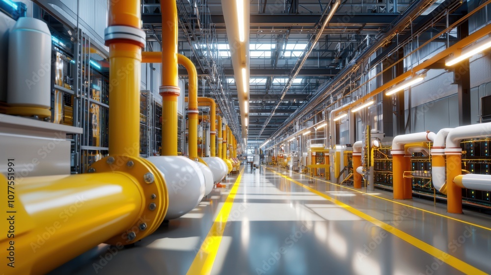 A Wide View of a Futuristic Data Center Highlighting Innovative Network Pipelines and Advanced Technology Infrastructure in an Industrial Environment A Wide View of a Futuristic Data Center Highlighting Innovative Network Pipelines and Advanced Technology Infrastructure in an Industrial Environment