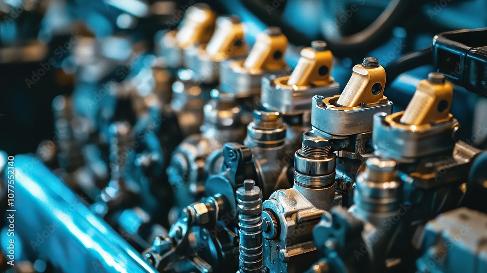 Detailed Close-Up of Diesel Engine Injectors Isolated on Six-Cylinder Configuration Showcasing Precision Engineering and Fuel Delivery Mechanism for Automotive Applications Detailed Close-Up of Diesel Engine Injectors Isolated on Six-Cylinder Configuration Showcasing Precision Engineering and Fuel Delivery Mechanism for Automotive Applications