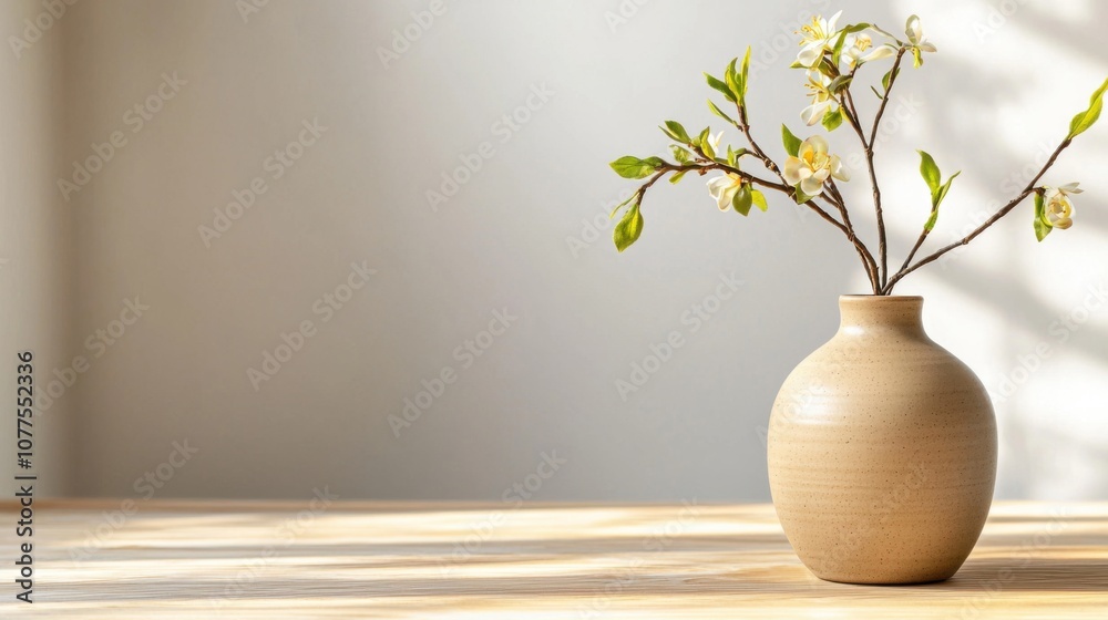 Simple and Modern Ceramic Vase with Delicate Glaze Centered on a Wooden Table Showcasing Fresh Flowers in Soft Natural Light Simple and Modern Ceramic Vase with Delicate Glaze Centered on a Wooden Table Showcasing Fresh Flowers in Soft Natural Light