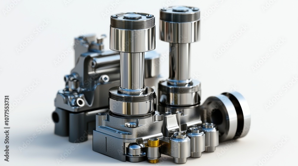 Polished Diesel Engine Parts Isolated in a Studio Setup with High Precision Detailing for Automotive Applications and Industrial Uses Polished Diesel Engine Parts Isolated in a Studio Setup with High Precision Detailing for Automotive Applications and Industrial Uses