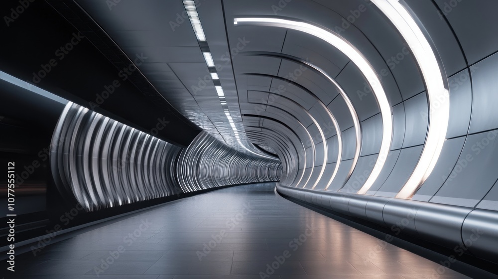 Obraz premium Futuristic Tunnel with Metal Walls and Glowing Lights