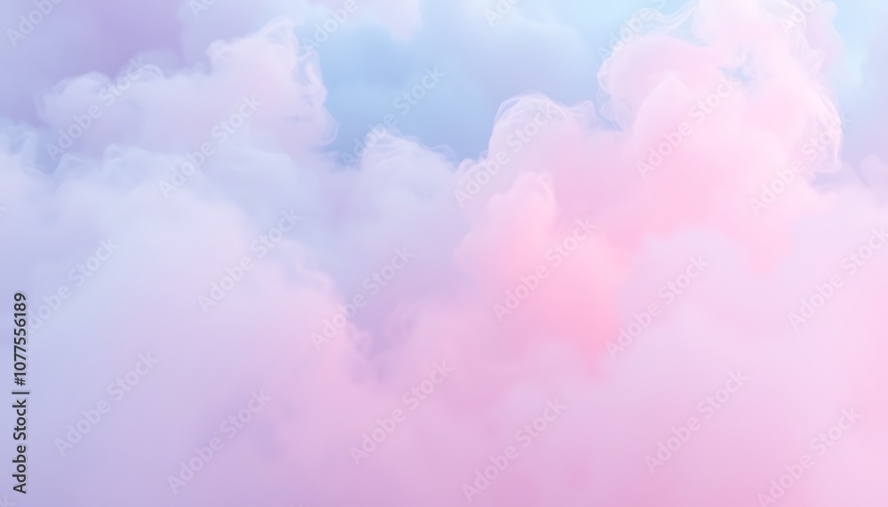 A misty, colorful cloud of swirling gases in pastel pinks, blues, and purples. 