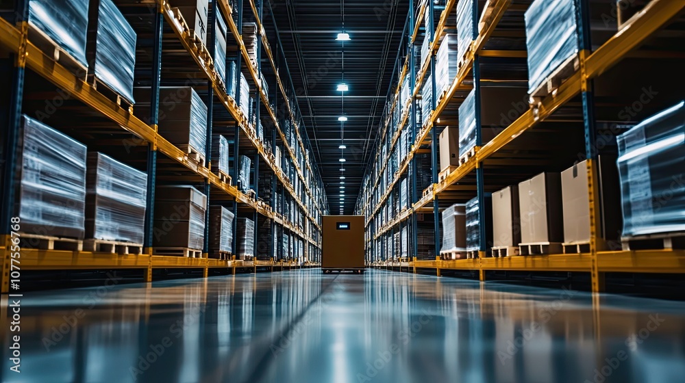 A Pallet Jack Navigating Through a Vast Warehouse A Pallet Jack Navigating Through a Vast Warehouse