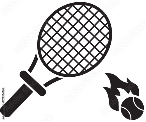 An illustration of a tennis racket hitting a tennis ball with such speed that flames appear