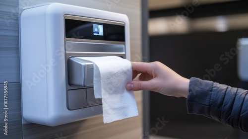 Pull a paper towel from the dispenser with your hand.