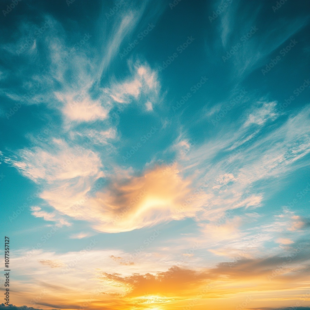 Wispy clouds at sunset, delicate, glowing sky, tranquil, gradient colors Wispy clouds at sunset, delicate, glowing sky, tranquil, gradient colors