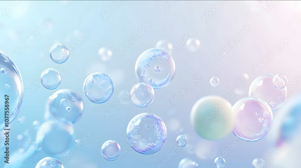 Blue background with a gradient color scheme of blue and purple simple cartoonstyle 3D illustration of water molecules with pearls floating around it in a cute style us Blue background with a gradient color scheme of blue and purple simple cartoonstyle 3D illustration of water molecules with pearls floating around it in a cute style us