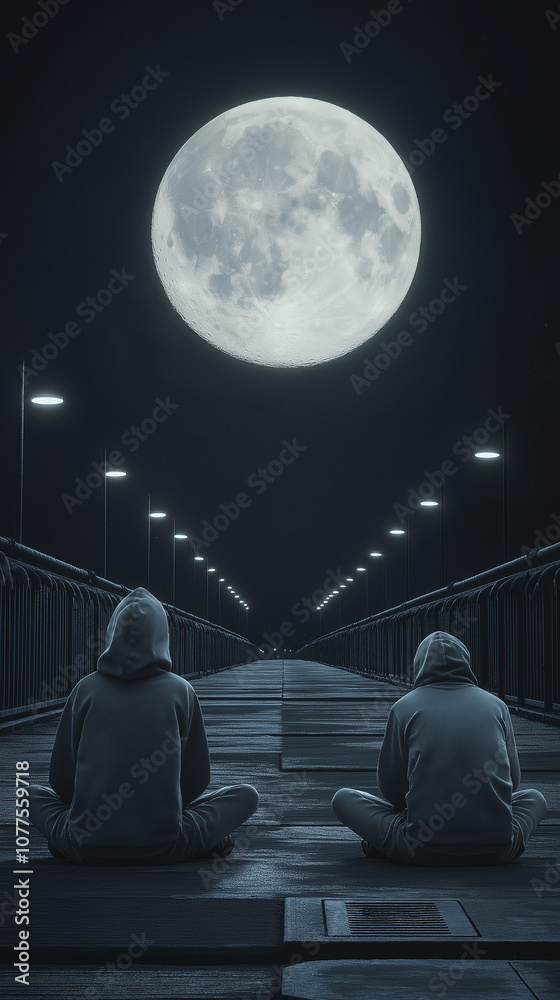 Fototapeta premium Mondschein und stille Gedanken auf der Brücke