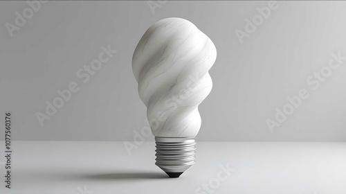 WHITE carrare MARBLE SCULPTURE OF The Phillips CLED light bulb Ligne claire style white background spiral energyefficient lighting bulb photorealistic detailed high reso photo