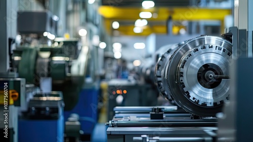 Close-up of a Rotating Metal Gear in an Industrial Setting