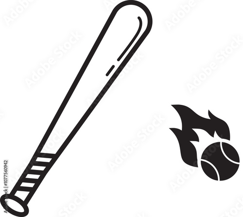 An illustration of a baseball bat hitting a tennis ball with such speed that flames appear