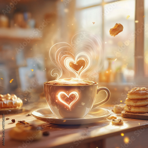 Romantic Coffee with Heart Steam