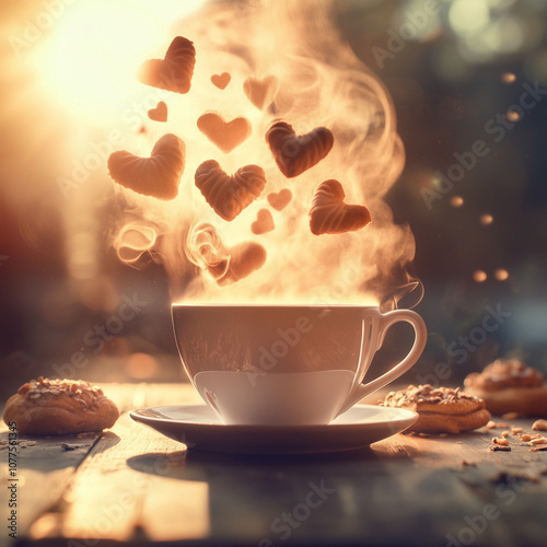 Heartwarming Coffee Cup with Floating Hearts