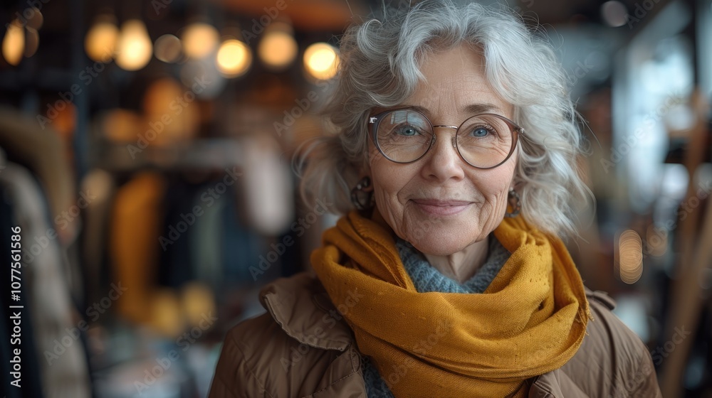 Portrait of a stylish mature woman in a clothing store, smiling at the camera Portrait of a stylish mature woman in a clothing store, smiling at the camera