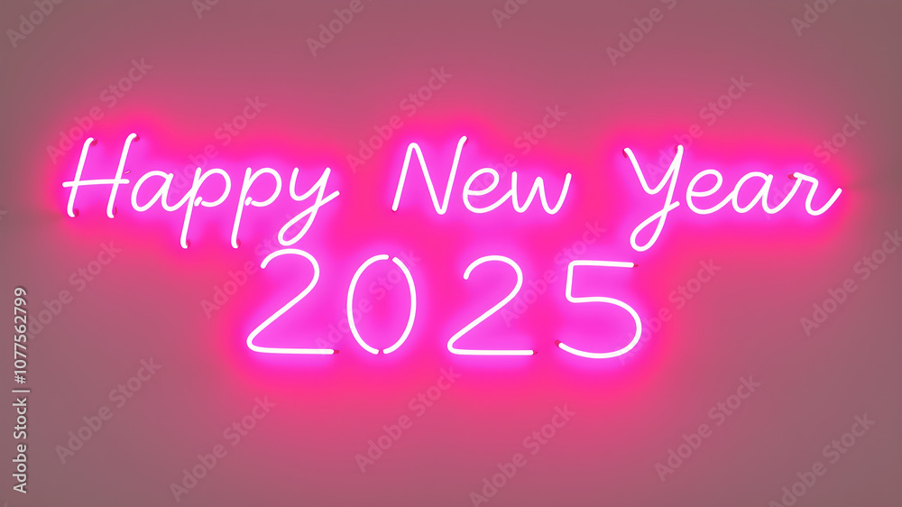 Happy new year 2025 written made with bright colored neon tubes on neutral background. Generative AI Happy new year 2025 written made with bright colored neon tubes on neutral background. Generative AI