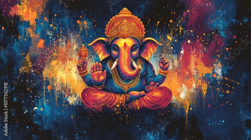 Illustration of lord ganesha for ganesh jayanti in paint splatters style