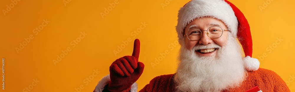 Santa Claus on a background with a copy space pointing his index finger forward Santa Claus on a background with a copy space pointing his index finger forward