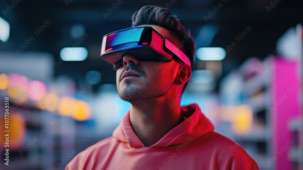 Worker Using Augmented Reality Glasses in Modern Setting Worker Using Augmented Reality Glasses in Modern Setting