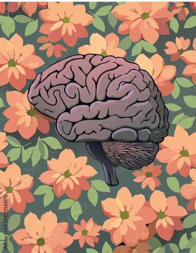 floral brain illustration