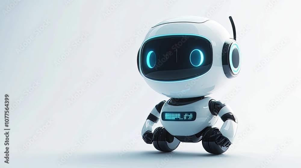 White Robot with Blue Eyes and a Digital Display