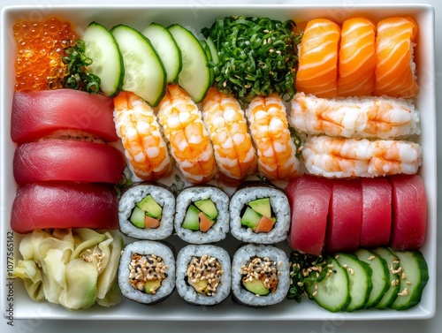 Fresh Sushi Assortment on Rectangular Platter