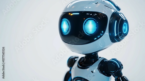 Close-up of a Futuristic Robot with Glowing Blue Eyes