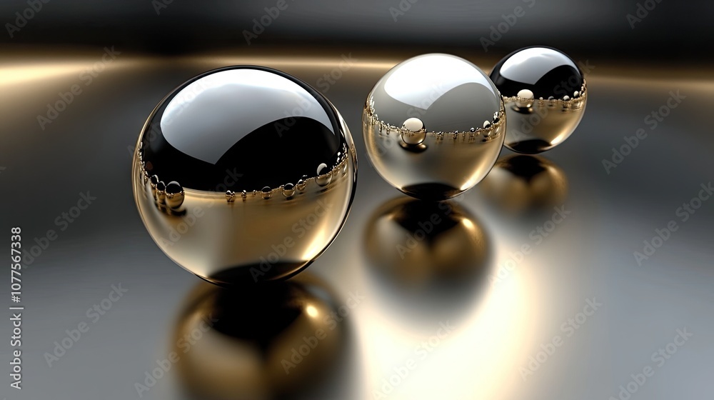 Three Elegant Spheres Reflecting Light on a Smooth Surface, Showcasing Modern Design Elements and Beautiful Lighting Effects for Artistic and Commercial Use Three Elegant Spheres Reflecting Light on a Smooth Surface, Showcasing Modern Design Elements and Beautiful Lighting Effects for Artistic and Commercial Use