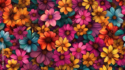 Raster illustration of Stylish floral seamless rapport summer flowers with foliage. Beautiful print for your decor and design, tropical flower pattern in a watercolor style. 3D artwork