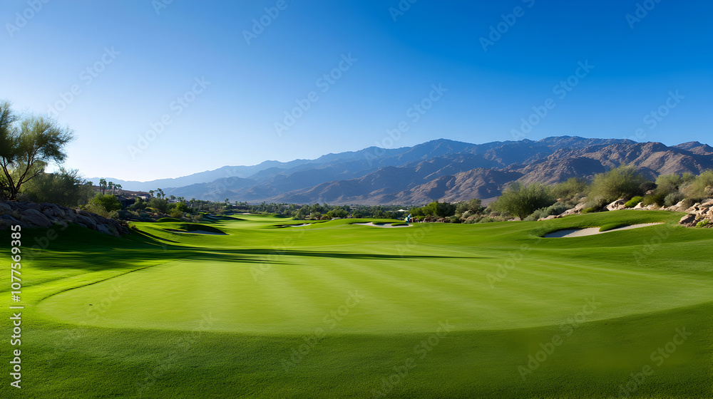 A scenic golf course with manicured lawns and upscale golfers enjoying a sunny day on the greens. A luxury golf experience.
A scenic golf course with manicured lawns and upscale golfers enjoying a sunny day on the greens. A luxury golf experience.