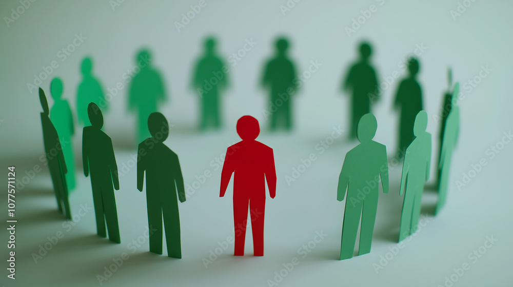 paper people in a circle. Individual in crowd paper people in a circle. Individual in crowd