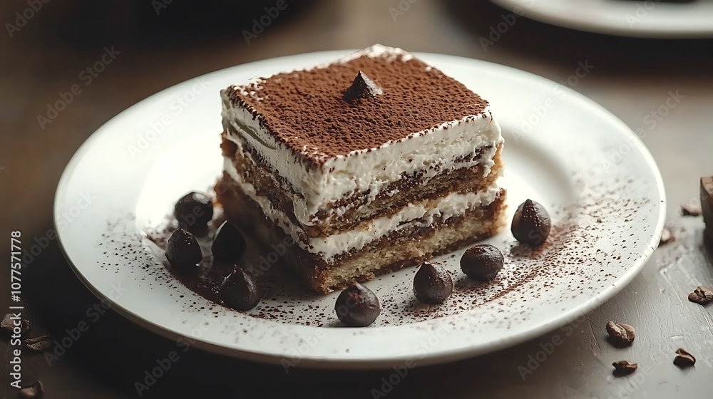 Tiramisu on white plate isolated Tiramisu on white plate isolated