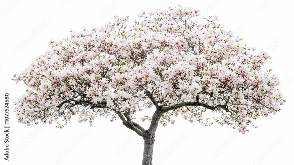 Fototapeta premium A magnolia tree in full bloom against a white background