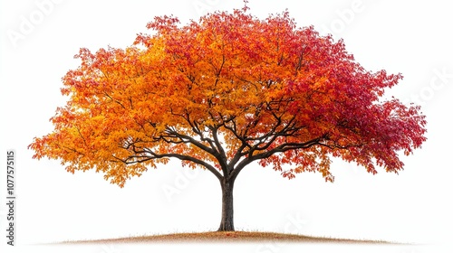 A Single Tree with Orange and Red Autumn Leaves