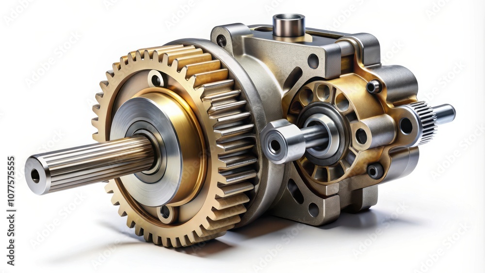 A Detailed Close-up of a Precision Gearbox with Interlocking Cogs and a Smoothly Machined Shaft A Detailed Close-up of a Precision Gearbox with Interlocking Cogs and a Smoothly Machined Shaft