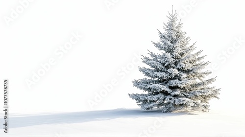 A Snowy Evergreen Tree Stands Alone Against a White Background