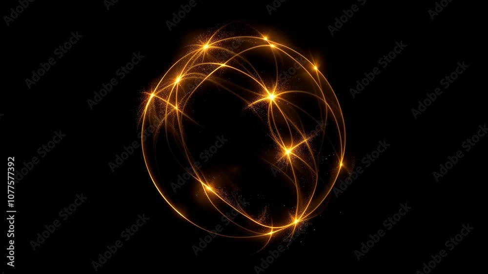 Golden spiral design on a Alpha Transparent background, featuring captivating light trails for a stunning effect. Perfect for adding a dynamic touch to your video loop.