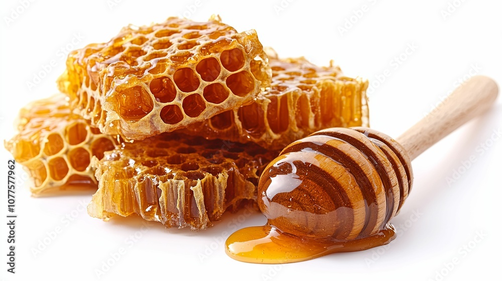 Honeycomb and Honey Drizzle with Wooden Dipper Honeycomb and Honey Drizzle with Wooden Dipper