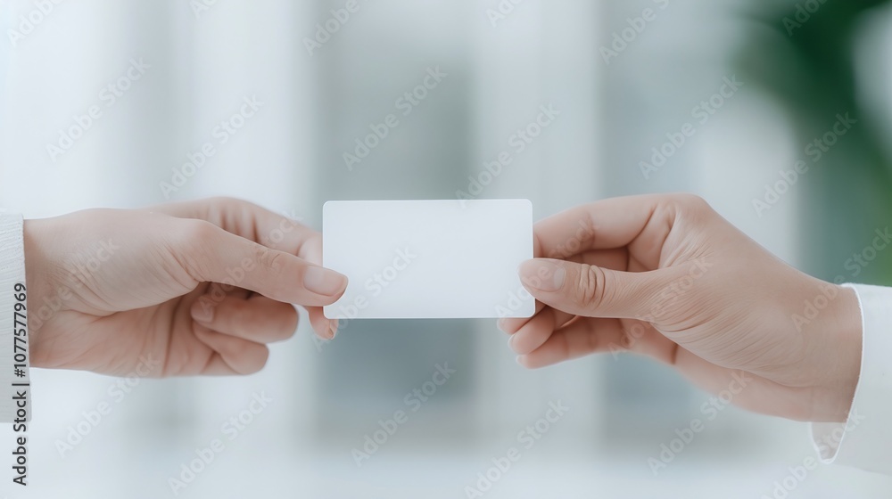 Two hands exchanging blank business card, minimal professional interaction, trust and networking, corporate exchange, communication and introduction, modern career collaboration
Two hands exchanging blank business card, minimal professional interaction, trust and networking, corporate exchange, communication and introduction, modern career collaboration