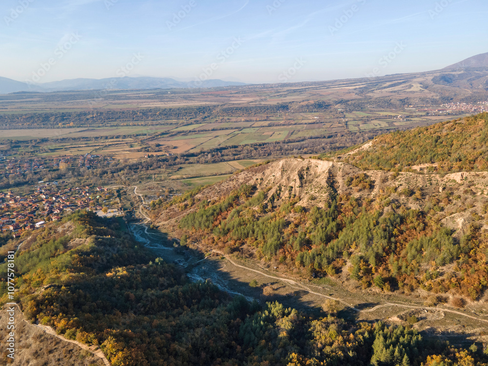 Autumn Sunset view of rock formation Stob pyramids, Bulgaria