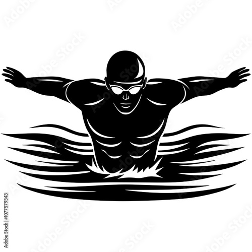 Swimmer in Action: A dynamic silhouette of a swimmer executing a powerful butterfly stroke, capturing the essence of speed, strength, and determination.