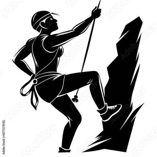 Climber Silhouette: A powerful silhouette of a female climber scaling a rocky cliff, symbolizing determination, strength, and perseverance.  