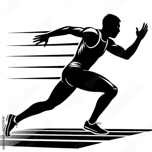 Sprint to Victory: A powerful silhouette of a male runner explodes from the starting blocks, embodying speed, determination, and the pursuit of excellence. 