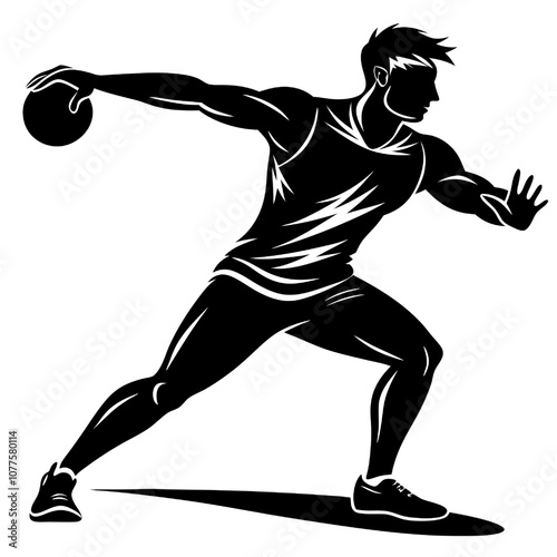 Silhouette of a Determined Athlete: A powerful silhouette of a male athlete in mid-throw, captured in a dynamic pose that embodies the spirit of competition and athleticism.  