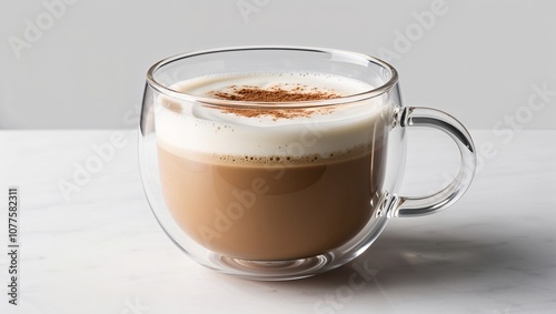  glass mug filled with a cappuccino