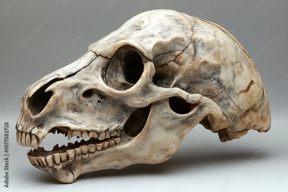 Realistic evil horse skull with an angry expression displayed against a neutral background Realistic evil horse skull with an angry expression displayed against a neutral background