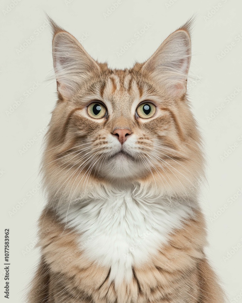 Obraz premium Majestic Maine Coon Cat Portrait with Fluffy Mane and Intense Gaze for Pet Lovers