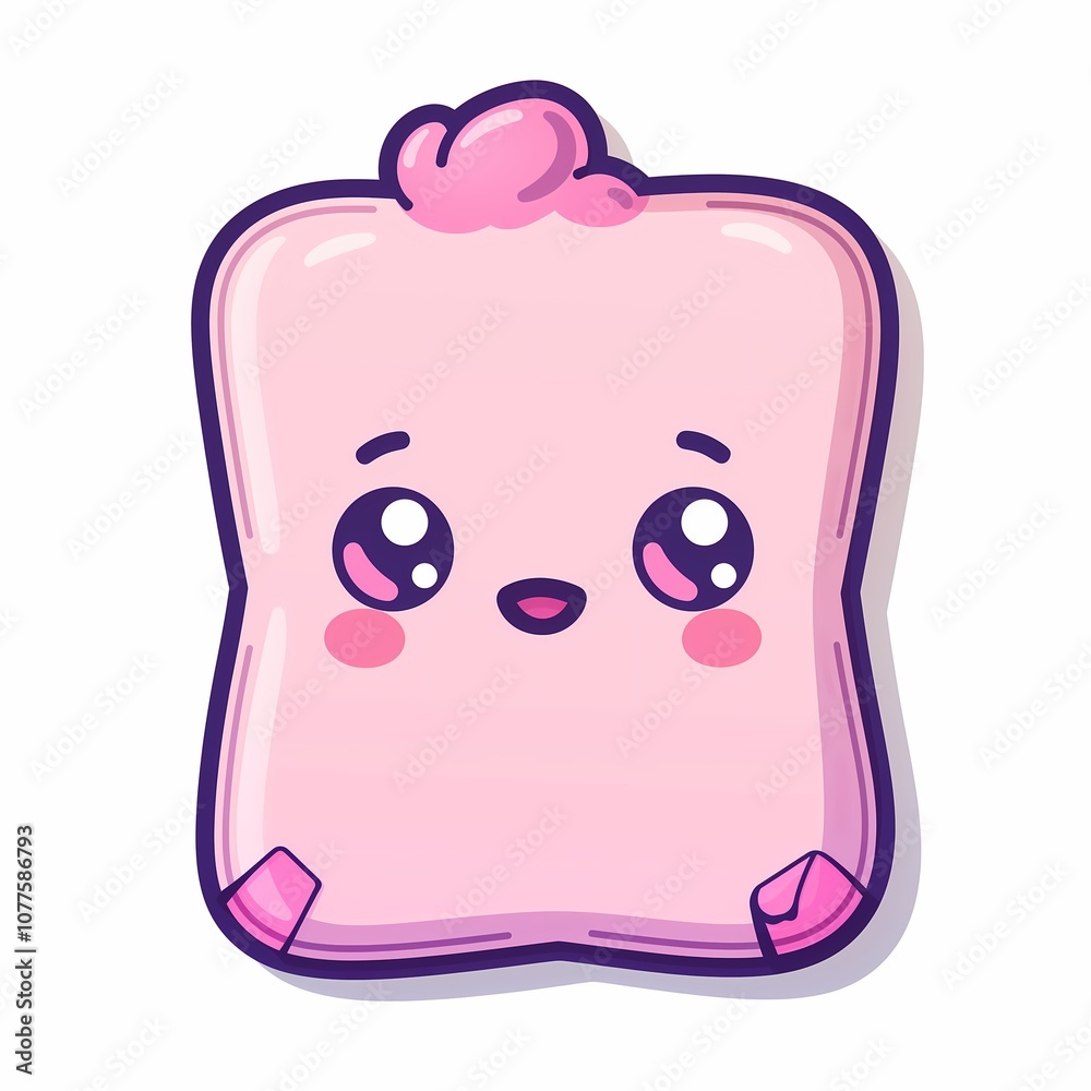Cute Cartoon Kawaii Sticky Note Sticker with Happy Face Illustration on White Background Cute Cartoon Kawaii Sticky Note Sticker with Happy Face Illustration on White Background